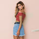 Ladies Off Shoulder Short Sleeve Striped Top-TopOnlineBargains.Com