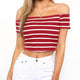 Ladies Off Shoulder Short Sleeve Striped Top-TopOnlineBargains.Com