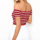 Ladies Off Shoulder Short Sleeve Striped Top-TopOnlineBargains.Com