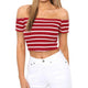 Ladies Off Shoulder Short Sleeve Striped Top-TopOnlineBargains.Com