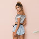 Ladies Off Shoulder Short Sleeve Striped Top-TopOnlineBargains.Com