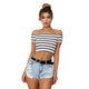 Ladies Off Shoulder Short Sleeve Striped Top-TopOnlineBargains.Com