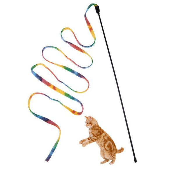 Pet Cat Toy Rainbow Stripe Cloth Feather Tease-TopOnlineBargains.Com
