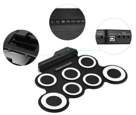 Portable Roll Up Electronic Drum Pad Set with Drum Sticks and Pedal-TopOnlineBargains.Com