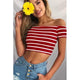 Ladies Off Shoulder Short Sleeve Striped Top-TopOnlineBargains.Com